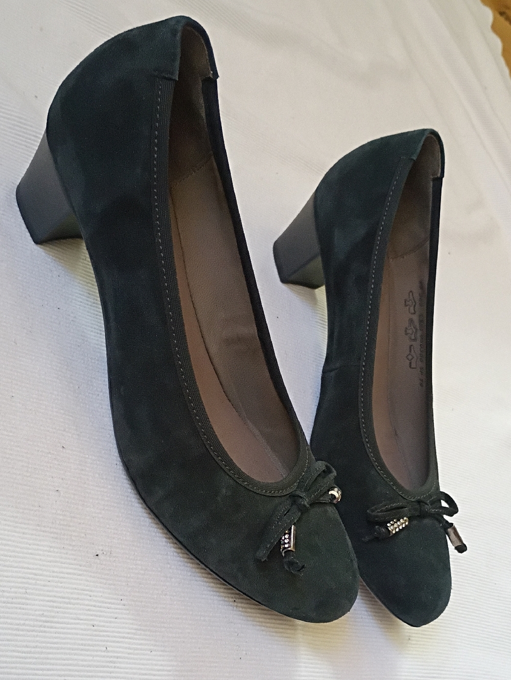 Gabor Black Suede Bow Block Heel Pumps